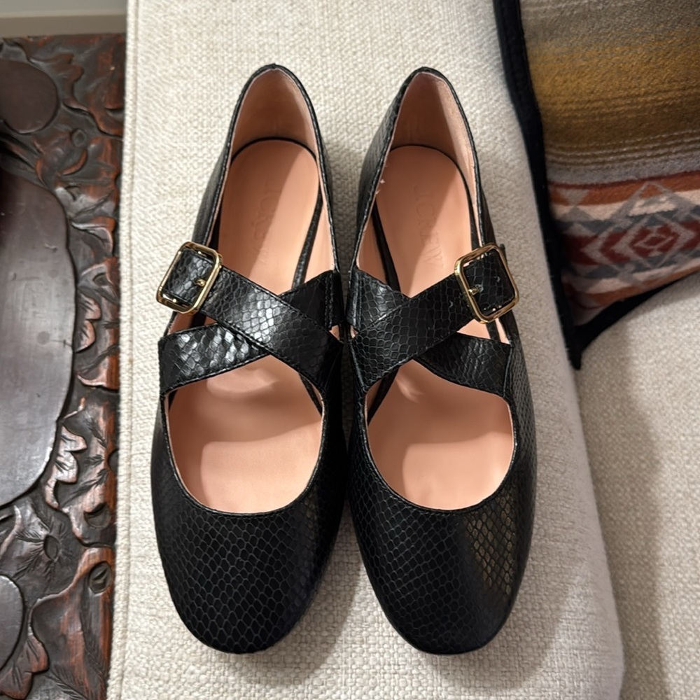 J. Crew Logan Mary Jane ballet flats in black snake-embossed Italian leather - Picture 4 of 10